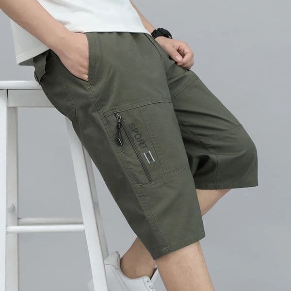 Mens Cargo Shorts Knee Pants Zipper Pocket Summer Cotton Shorts Climbing Jogger Elastic Waist Sports Wear 250517