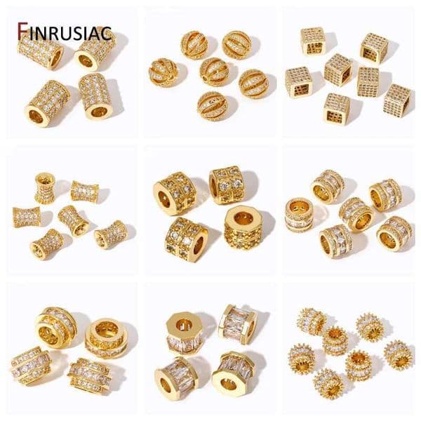 Wholesale 18K Gold Plated Brass Spacer Beads With Big HoleZircon Separators Beads For BraceletsDIY Jewelry Making SuppliesXJ250523
