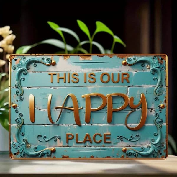 Vintage Metal Sign This Is Our Happy Place Wall Art for Home Kitchen Bar Restaurant Coffee Shop Man Cave Indoor Outdoor Decor 250529