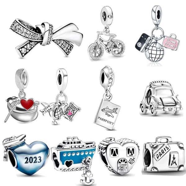 New Balloon Puppy Airplane Globe Suitcase Pendant Cruise Ship Charm Bead Fit Original Silver 925 Women Bracelet DIY JewelryXJ250523