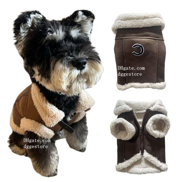 Designer Dog Clothes With Fleece Lining Soft and Warm Dogs Leather Jacket Luxury Pet Winter Coat Classic Letters Cold Weather Apparel for Small Medium Dogs Brown A226