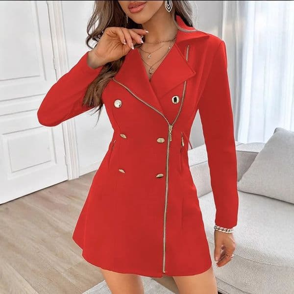 Y2K Blazer bodycon Dress for Women Double Breasted Button Long Sleeve Zipper Pocket Notched Collar Office Blazer Dresses 250517