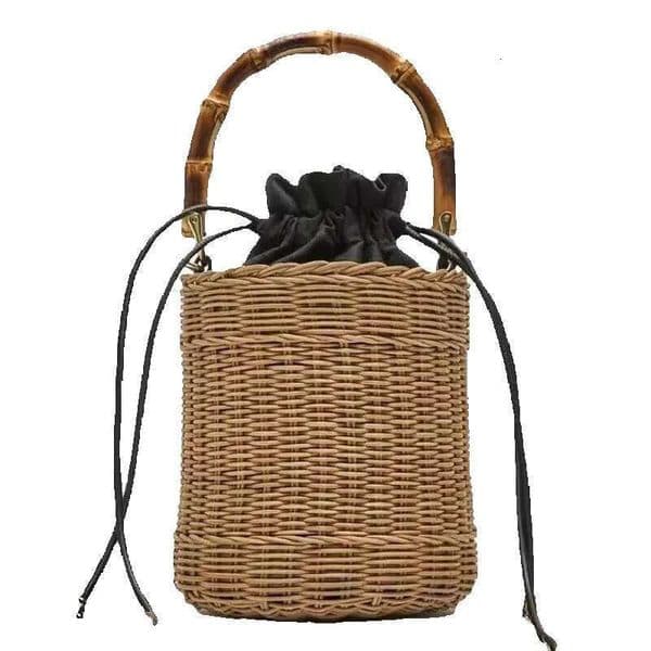 Designer Luxury New Wicker Rattan Bucket Bamboo Handle Handbags Bohemian Travel Beach Shoulder Bag Handmade Straw Bags For Women Tote