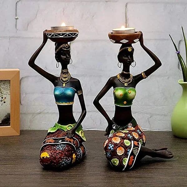Candle Holders African Women 8.5 Decor for Table Desk Decorative Dining Room Candleholder Sculptures Resin Candlestick Vintage 250521BJ