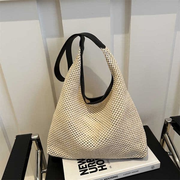 Korean Woven Tote Bag Straw Woven Bag Large Capacity Underarm Bag Single Shoulder Bag Vacation Beach Bag for Women