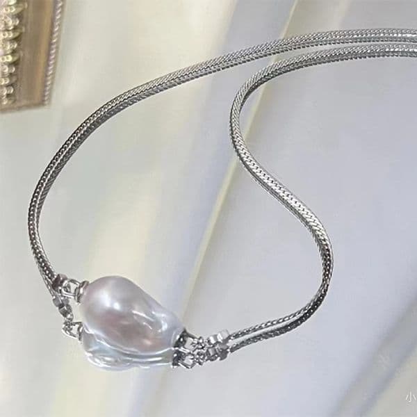 Women's Fashion Baroque Pearl Clavicle Chain Silver Plated Irregular Pearl Pendant Necklace Elegant Daily Accessories