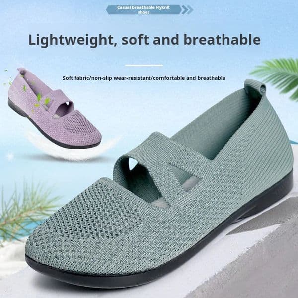 Elastic Knitted Flats Shoes for Women Summer Breathable Soft Loafers Woman Lightweight Slip on Casual Mom Moccasins 250526
