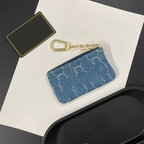 Keychains Lanyards Designer Mini Wallet Keychain Zippy Wallets Monogram Letter Denim Fabric Fashion Card Holder Keychains Women Coin Purse Pocket Handbag AA