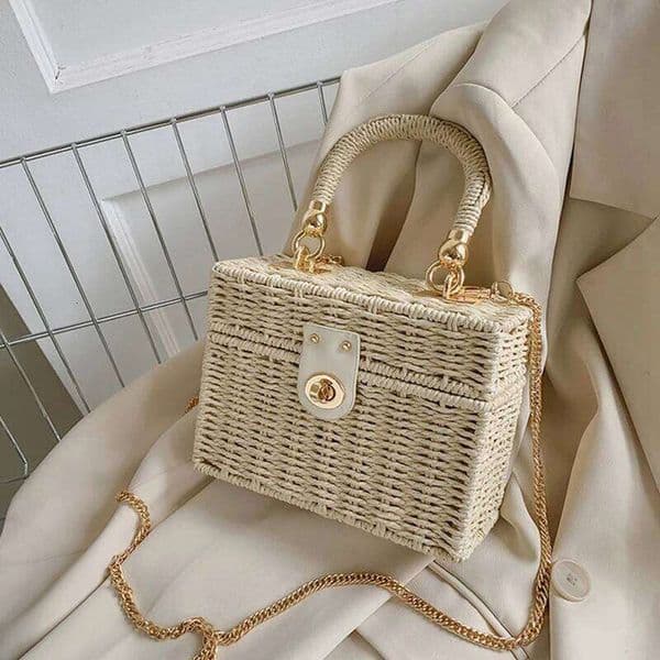 Women's Bags Designer Summer Box Small Purse And Handbags For Women Rattan Straw Woven Crossbody Shoulder Female Fashion Chain Travel Beach Bags