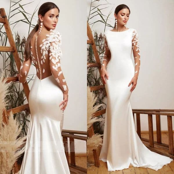 Elegant Dresses Sheer Long Sleeve Mermaid Wedding Dress Bridal Gowns Lace Applique Vestido De Noiva Sereia Woman Party Gown