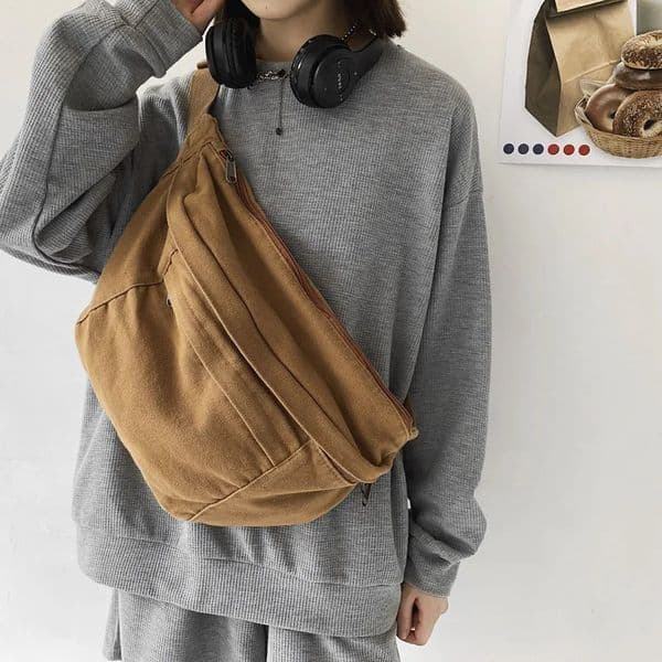 Fashion simple Waist Bags Unisex Canvas Chest packs Phone Pack Street Hip hop Belt Bag Large capacity Ladies Crossbody Bag 250523BJ