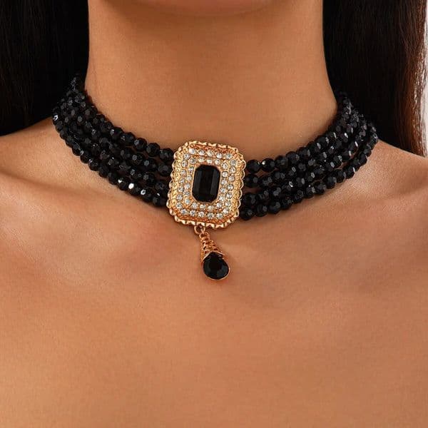 KunJoe Elegant Multilayer Crystal Beads Chain Necklace Women Water Drop Short Choker Wedding Jewelry Bride Neck Ornament 250522