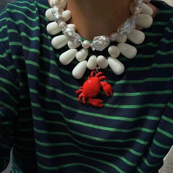 HUANZHI White Resin Water Drop Beads Red Crab Collarbone Necklace for Women Personalized Animal Pendant Exaggerated Jewelry 250514