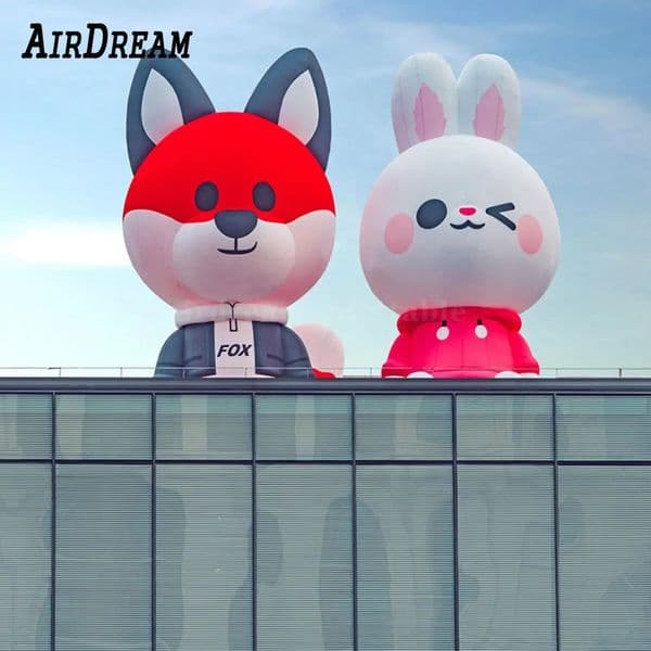 Lovely customized lifelike statue advertising inflatable mascot cartoon character animal colorful fox and rabbit