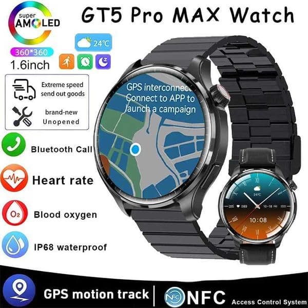 2025 New GT 5PRO1.53inch Men IP67waterproof AMOLED Sn GPS Sports Watch Tracker NFC etooth call Smartwatch For Android IOSXJ250513