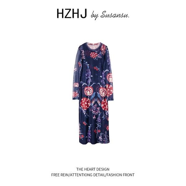D Hao Zhi Hua Ju/HZHJ/Digital Printing/Solitary Deer Dress Retro Slimming Style Shows Thinness