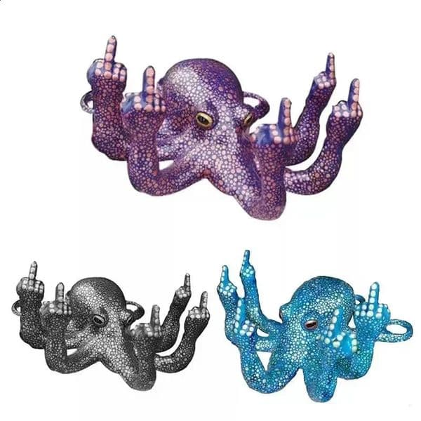 Middle Finger Octopus Statue Resin Garden Octopus Ornaments Desktop Decor Creative Angry Octopus Sculpture for Indoor Outdoor Ga 250521BJ