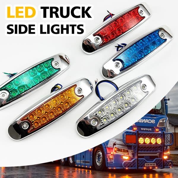 Modified Lights Truck Side Lights LED Truck Lights, universal for all kinds of cars Easy to install Voltage is 12-24V Material meets CE standard Waterproof rating IP65
