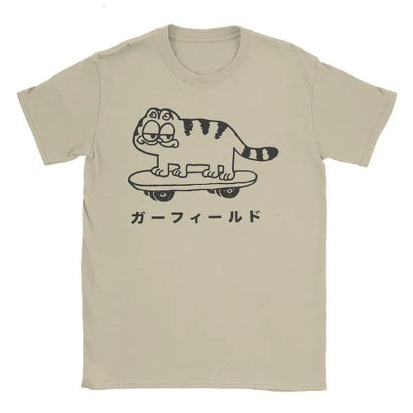 Men Womens Cat Skateboard Manga Garfields Cartoon T Shirt Pure Cotton Clothing Funny Round Neck Tees Summer T-Shirt 250527