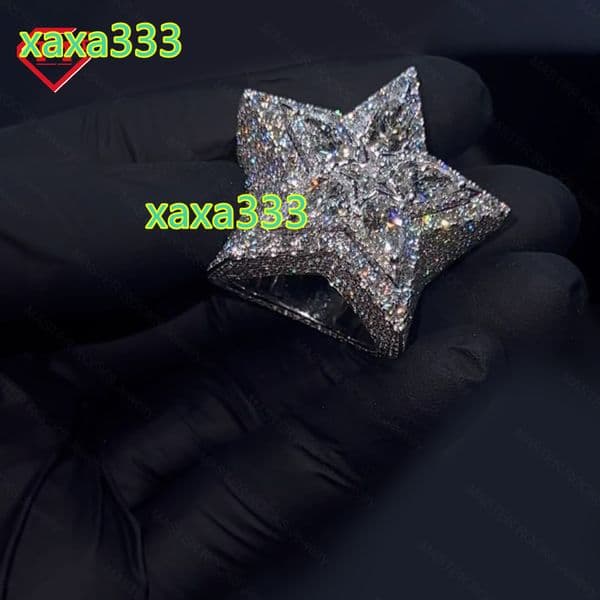 Custom Hiphop Star Moissanite Ring 925 Sterling Silver Iced Out Custom Moissanite Ring
