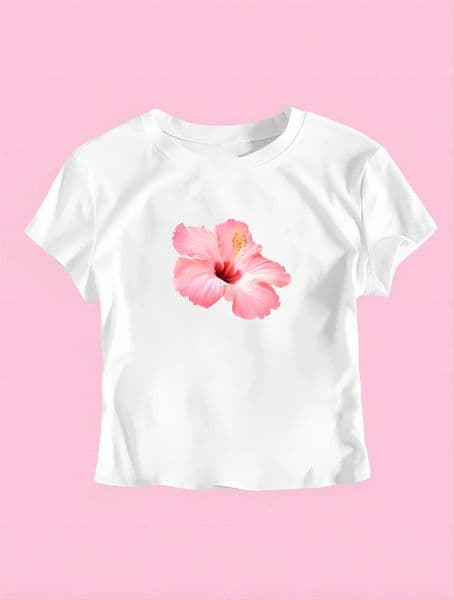Womens Summer Y2K Pink Hibiscus Flower Print n Pattern Slim Cropped Women TShirt Casual Street Short Sleeve 250517BANJIA
