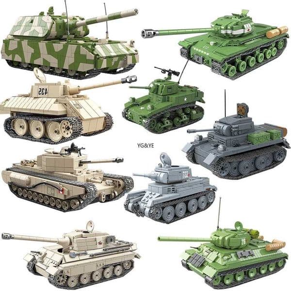 WWII Tank Building Blocks Bricks Tiger 131 Churchill Tank MK I Scene Of Military Weapon Model Assembly Desk Decoration Toy Gifts Z250528