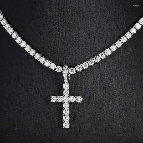 Pendant Necklaces Provence Moissanite Cross Neclace For Women S925 Link Chain 4mm D Color VVS1 Tennis Necklace Ladies Silver GRA