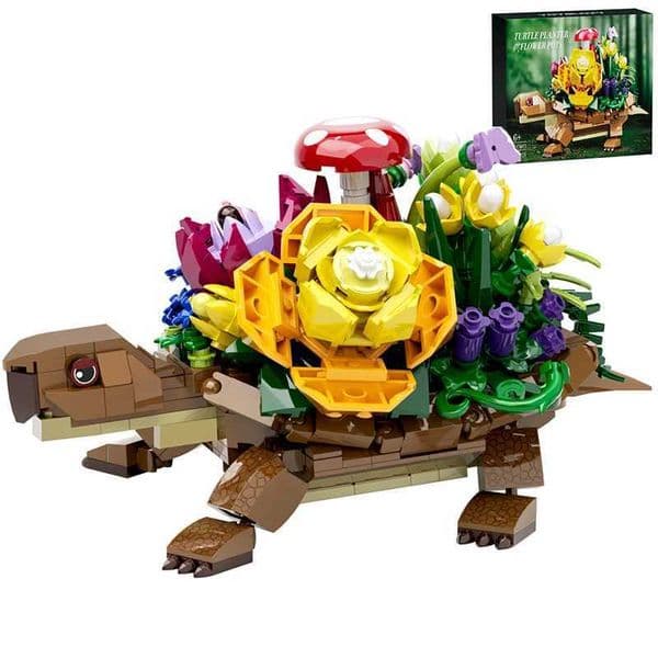 Creative Turtle Plantered Flowered Potted Building Blocks Set Animal Flower Planter Desktop Decoration Brick Building Toy Kids 2025 Z250528