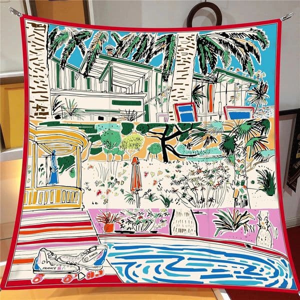 Hawaii 90*90CM Twill Scarf Shawls Summer Fashion Beach Sunscreen Silk Scarves Print Square Headband Bandannas 250527