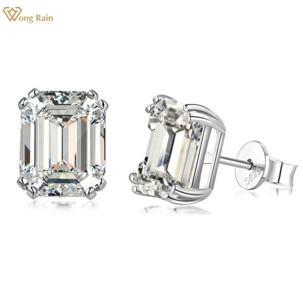 Wong Rain 100% 925 Sterling Silver Emerald Cut 4CT High Carbon Diamonds Ear Stud Earrings Wedding Party Jewelry Drop 250519