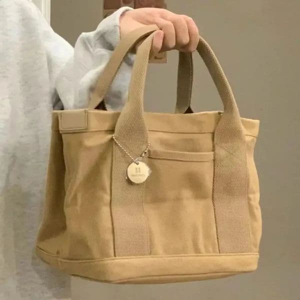Multipocket womens canvas tote bag solid color ner ladies casual commuting handbag large capacity coffee camping picnic bag 250528BJ