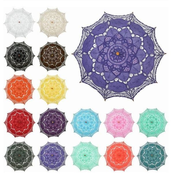 80cm Large Size Classic Multi-color Noble Elegant Palace Style Long Arm Wedding Umbrella Embroidery Gingham Lace Parasol