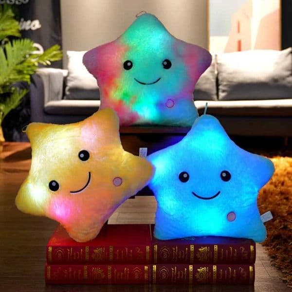 34CM Creative Toy Luminous Pillow Soft Stuffed Plush Glowing Colorful Stars Cushion LED Light Toys Gift For Kids Children Girls Z250529