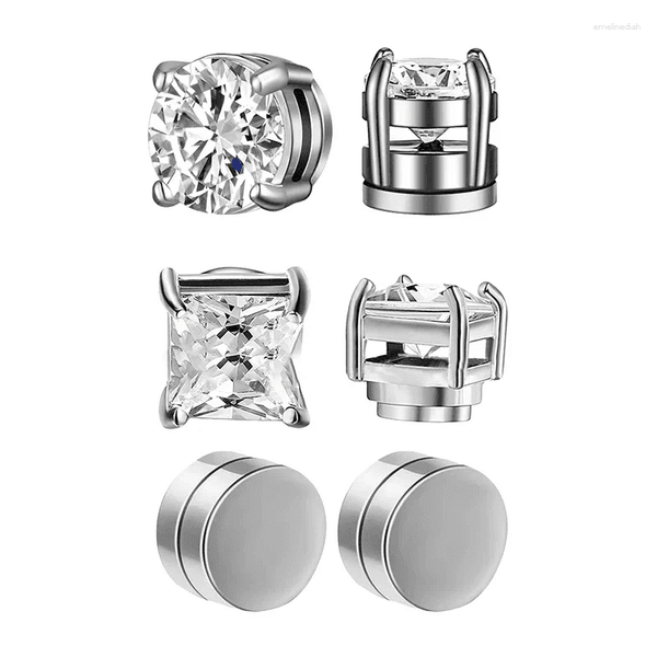 Stud Earrings 3 Pairs Crystal Strong Magnetic Ear Clip For Men And Women Punk Round Zircon Magnet Non Piercing Jewelry