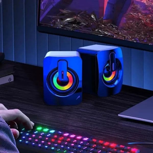 Home Camping Computer Sers PC Sound Box HIFI Stereo Microphone USB Wired Caixa De Som with LED Light For Desktop Computer 250526