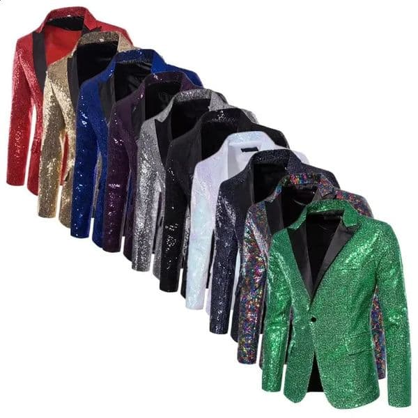 Fashion Men Trend Sequin Suit One Button Jacket Red Green White Singer Host Party Bar KTV Stage Performance Luxury Blazer Coats 250529