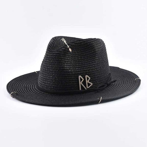 Fashionable Metal RB Letter Straw Hats for Women Men Summer Panaman Jazz Hat Outdoor Holidays Beach Sun Hat Z250530