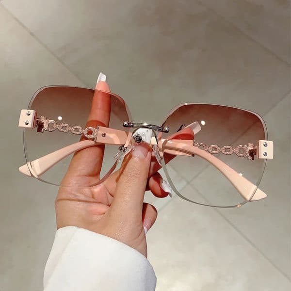 KAMMPT Gradient Tea Trendy Women Sunglasses Oversize Rimless Retro Shades for Decoration Driving UV Protection Sun Glasses 250519