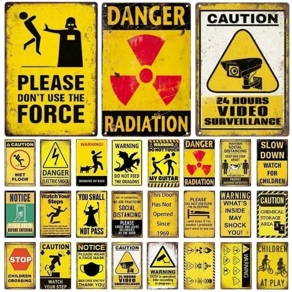 Vintage Caution Notice Zone Sign Metal Plate Warning ren Video Retro Plaque For Man Cave Garage Danger Door Wall Decor 250529BJ