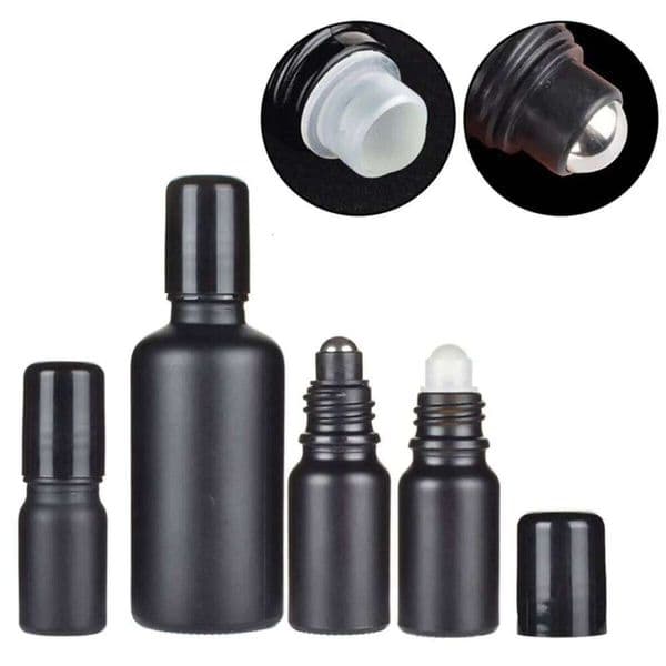 5/10/15/30/50/100Ml Frosted Black Thick Glass Roll On Essential Oil Empty Perfume Bottle Roller Stainless Steel Ball Refillable BS
