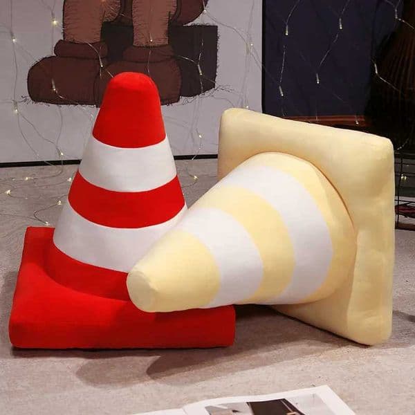 Roadblock Cushion Stuffed Soft Lifelike Plush Traffic Cone Road Construction Cone Pillow Kids Toys Home Decoration W260428