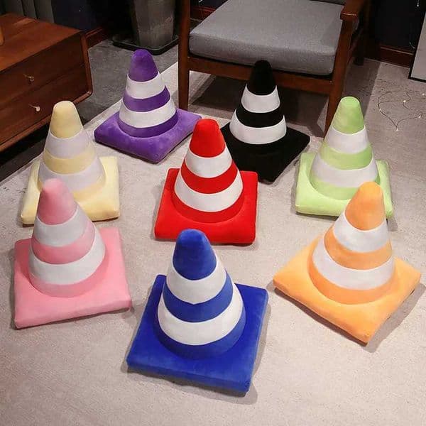 45cm Stuffed Colorful Roadblock Traffic Cone Plushie Pink Blue Black Red Orange Green Blue Yellow Cushion Floor Sofa Decor W260428