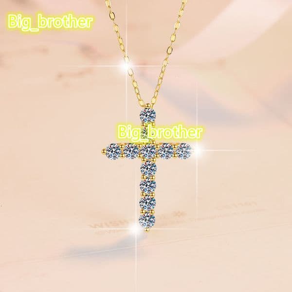 Fine Luxury Jewelry Classic 24K Gold Plated Cross S925 Sterling Silver Gold Diamond Pendant Necklace VVS1 Moissanite Pendant