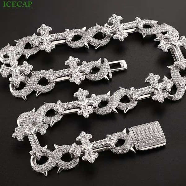 16mm Custom Fine Jewelry High Quality VVS Moissanite Dia Cross Cuban Link Chain HipHop Sier Iced Out Necklace for Men