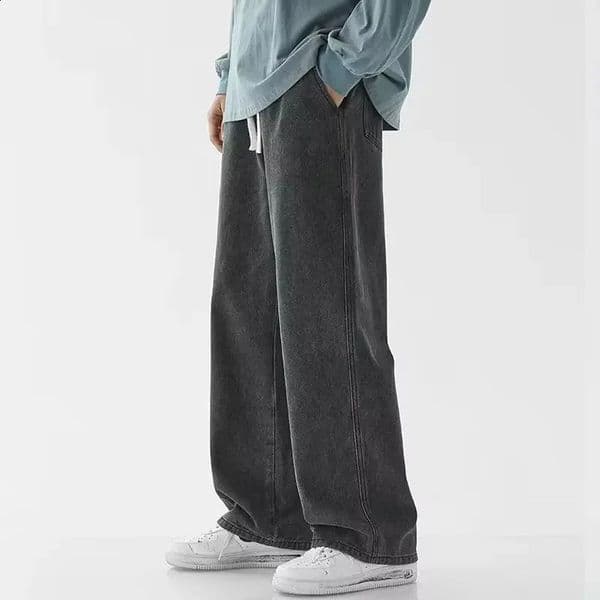 Spring Autumn Men Baggy Jeans Oversize Straight Loose Casual Denim Trousers Solid Color Streetwear Fashion Y2k Wide Leg Pants 260530