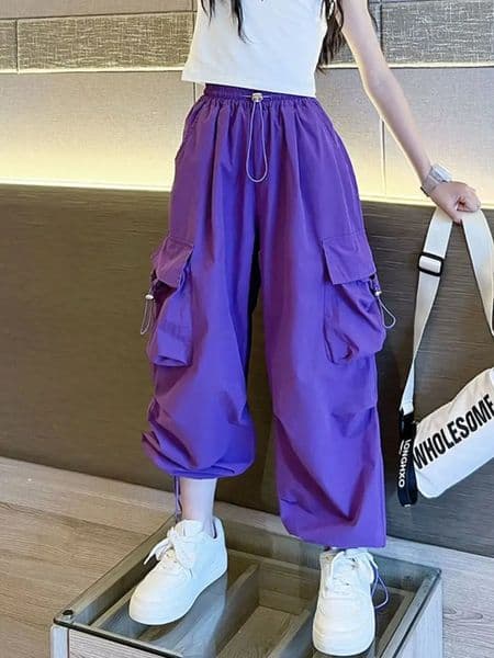 Girls Work Pants Childrens Summer Casual Wear Middle and Large Childrens Wide-Legged Pants Childrens Loose Casual Pants 250528