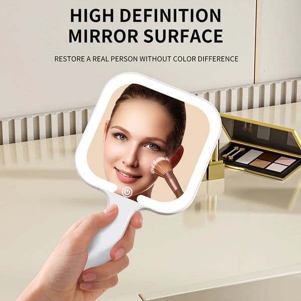 3 Colors LED Makeup Mirror Hand-held Carry Adjust Brightness with Touch Screen Portable Cosmetic Mirror for Travel Home Use 250530