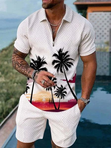 Summer Hawaii 3D Print Polo Shirts Shorts Sets Mens Fashion Oversized Short Sleeve Shirt Pants Set Suits Man Tracksuit Clothing 250530BJ