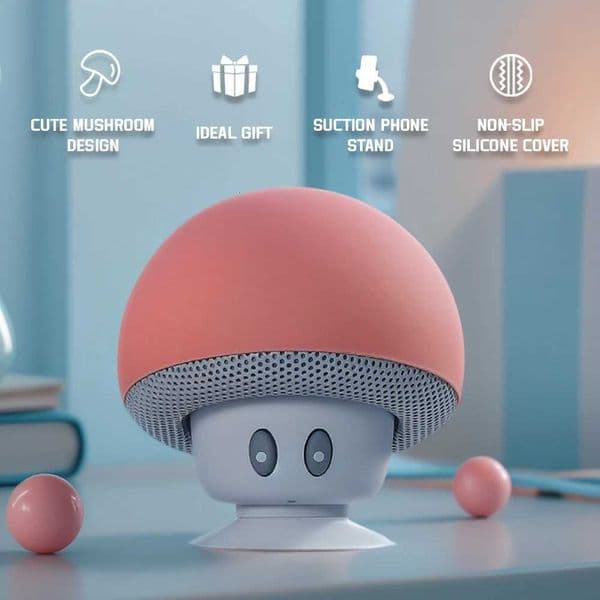 Cute Cartoon Speaker Mushroom Shape Upgraded Suction Cup Mini Speaker Dustproof Birthday Gift for Kids Women M251201