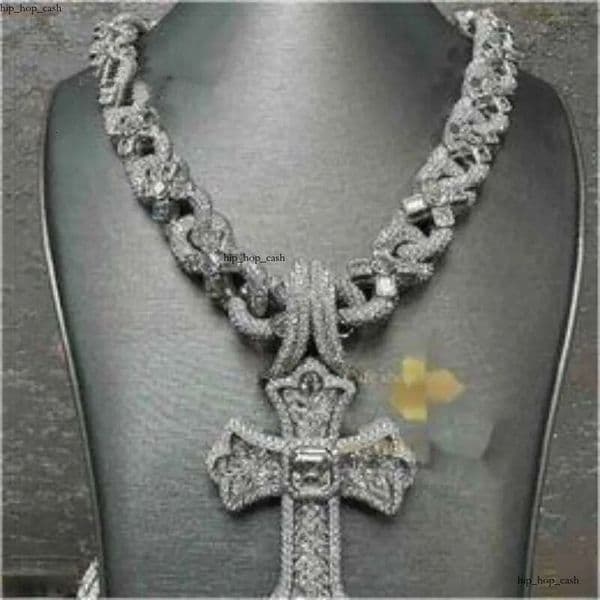 Designer Jewelry S Sier Mosonite Necklace Cross Pendant Cuban Link Chain with Seconds Over Tester Iced Out Vvs Moissanite Dia f4 C c2